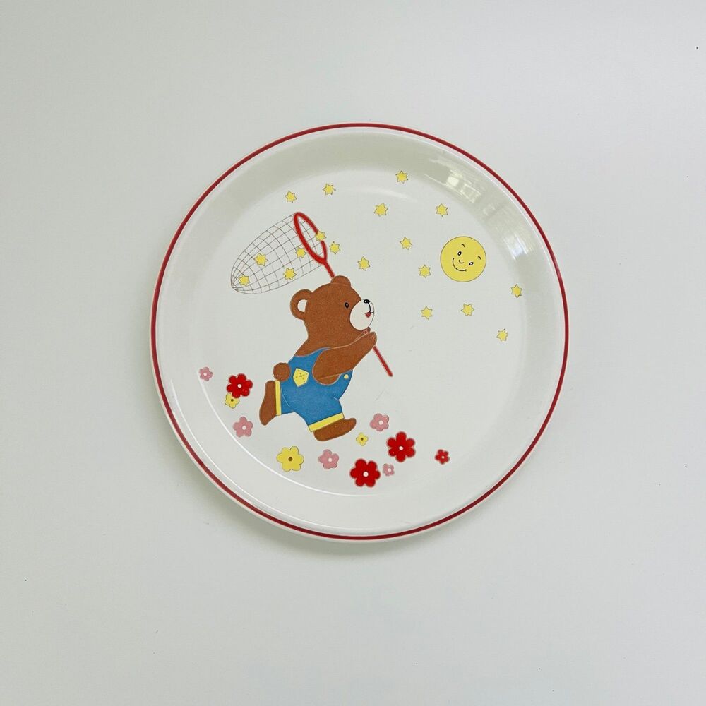 MIKASA CC002 Catch A Star Brown Teddy Bear Smiling Moon Red Trim Child's Plate